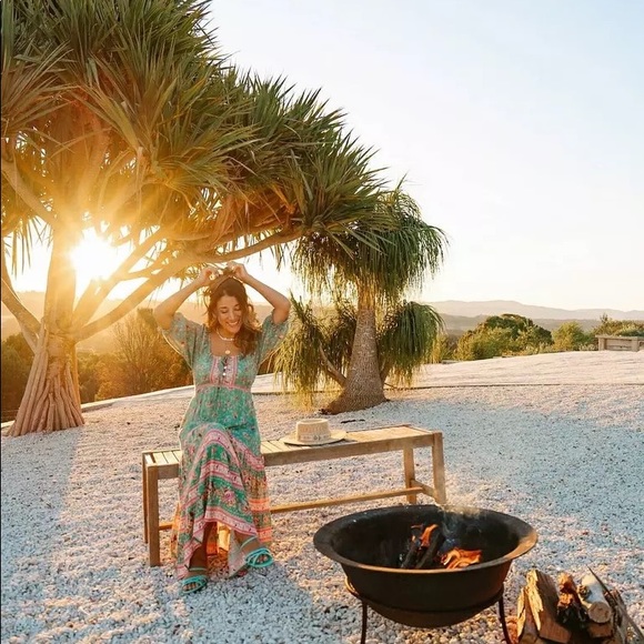 SOLD OUT Turquoise Floral Boho Off Shoulder Dress - Picture 5 of 7